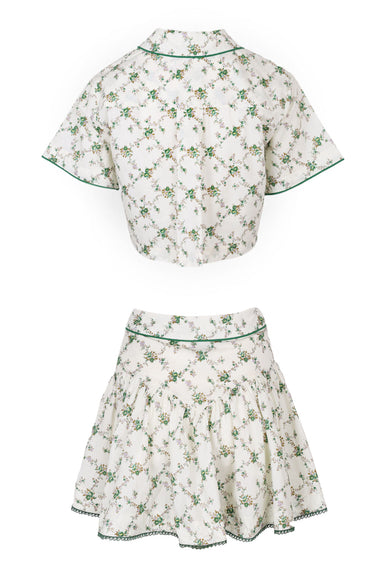 Dafne Short Sleeve Shirt and Skirt Set Green