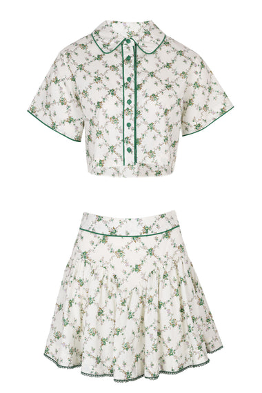 Dafne Short Sleeve Shirt and Skirt Set Green