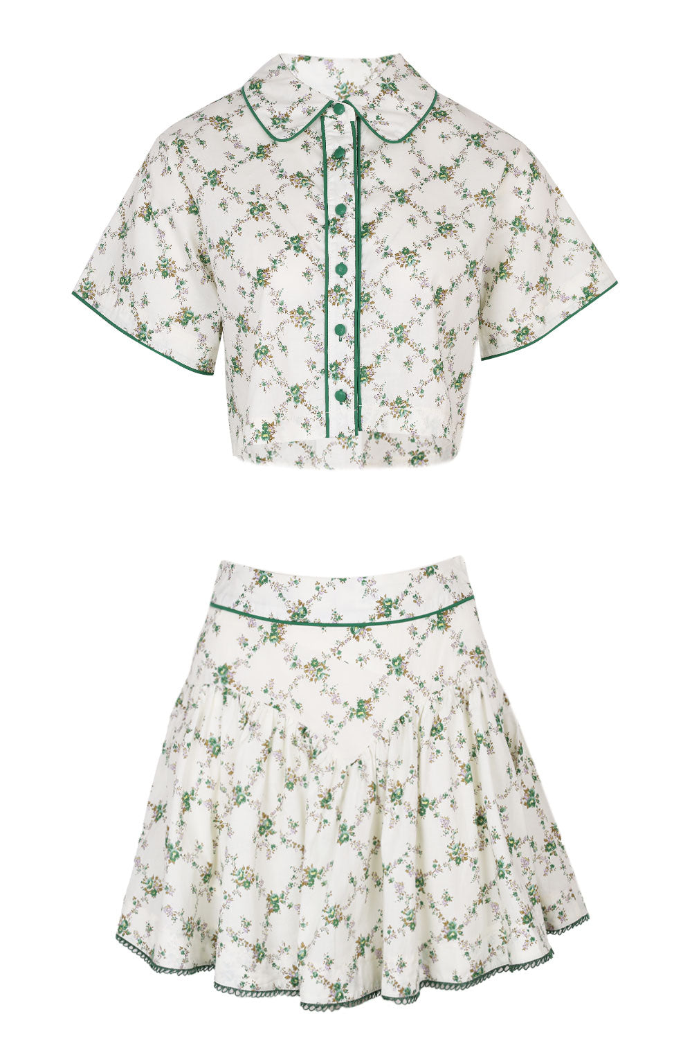 Load image into Gallery viewer, Dafne Short Sleeve Shirt and Skirt Set Green
