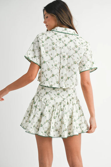 Dafne Short Sleeve Shirt and Skirt Set Green