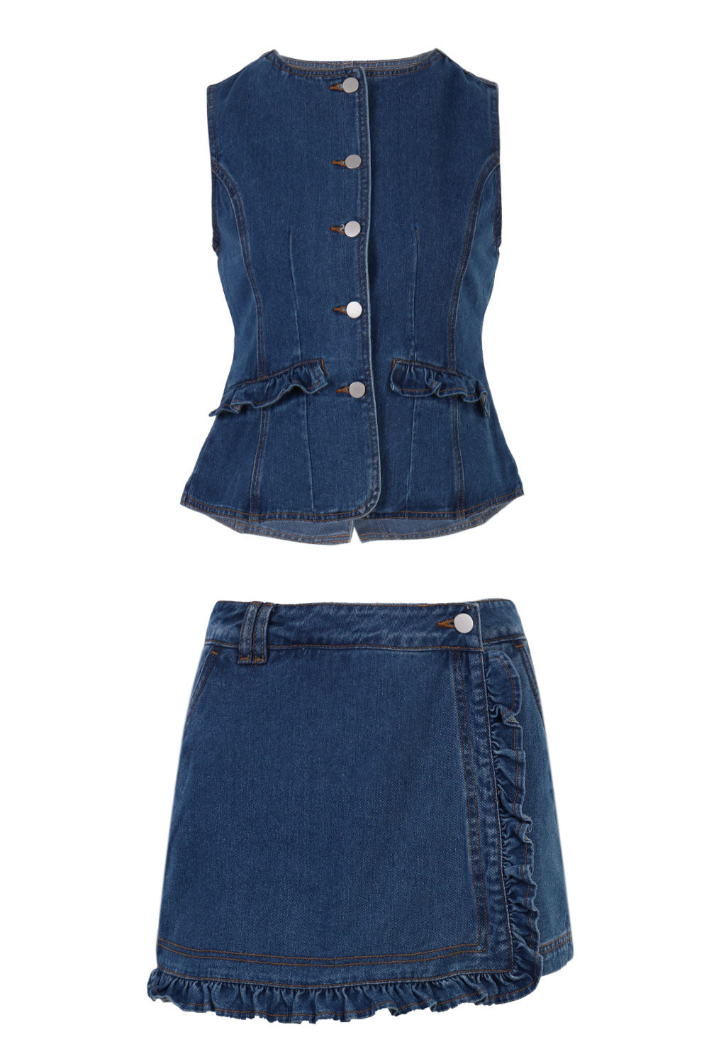Load image into Gallery viewer, Denim Vest Top and Mini Skirt Set
