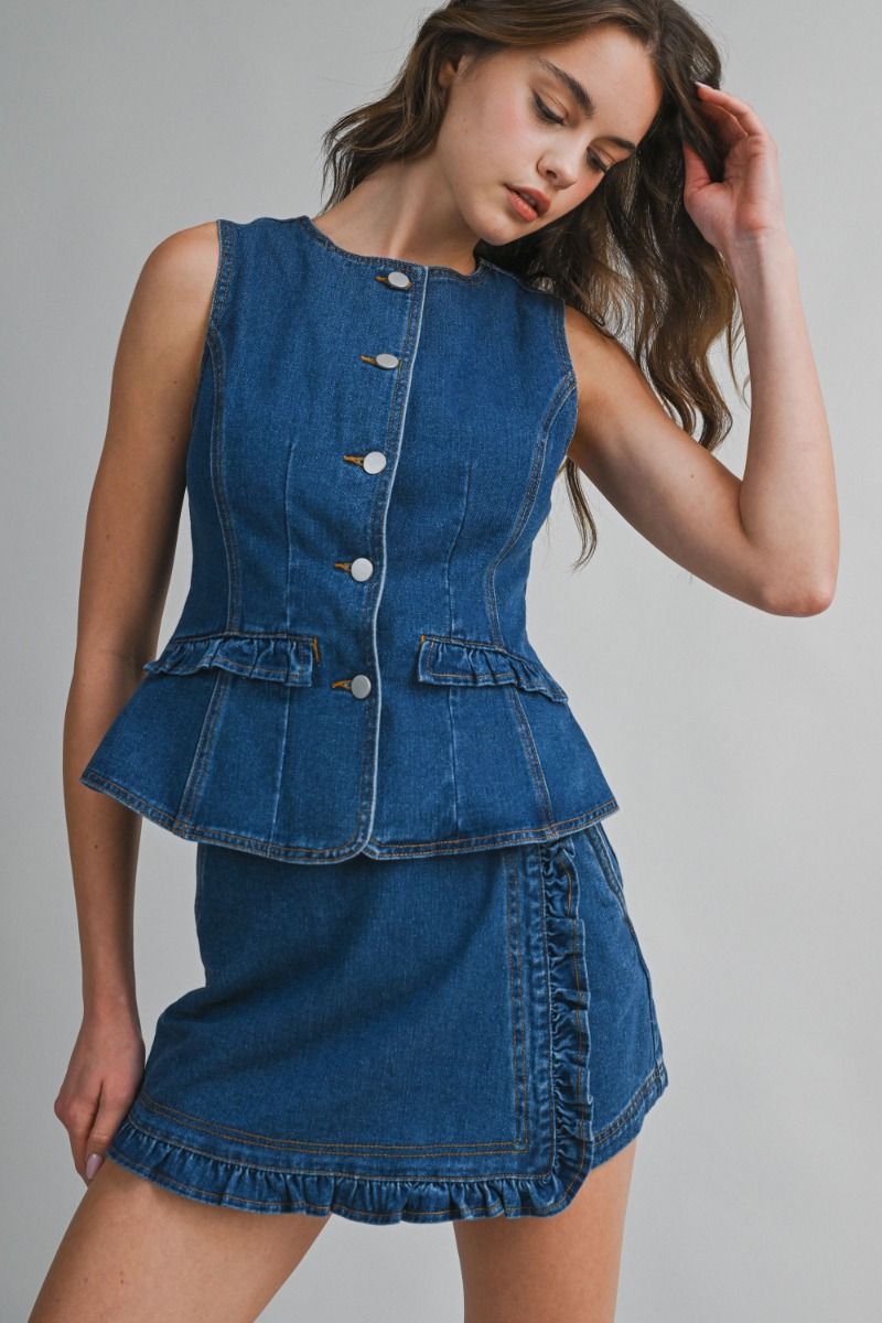 Load image into Gallery viewer, Denim Vest Top and Mini Skirt Set
