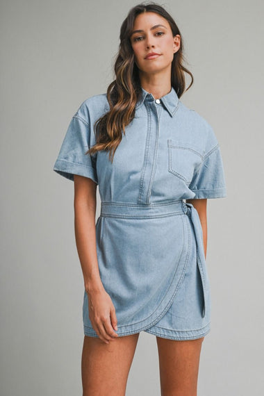 Denim Wrap Skirt Mini Dress