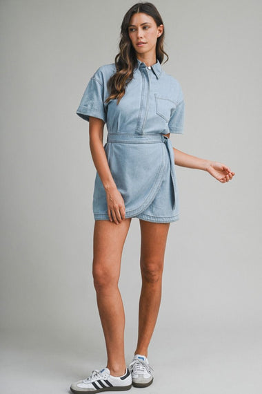 Denim Wrap Skirt Mini Dress