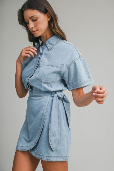 Denim Wrap Skirt Mini Dress