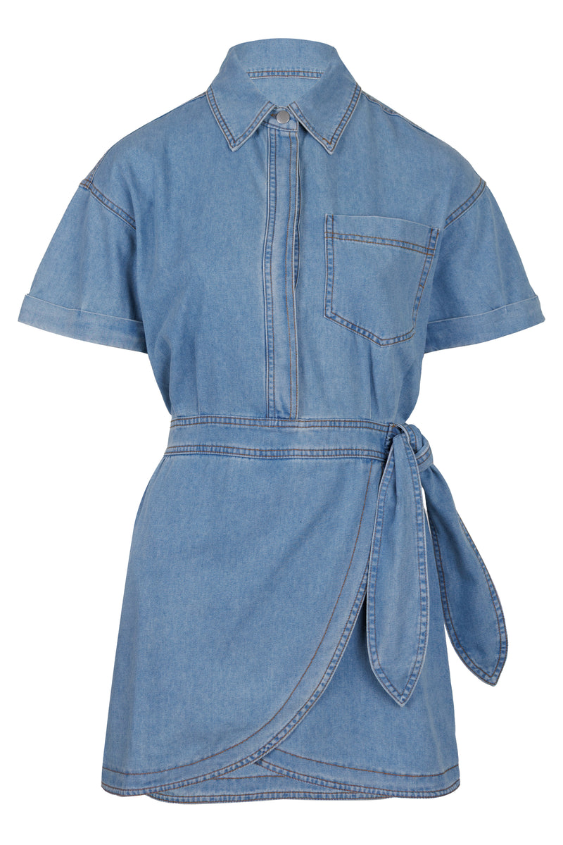 Denim Wrap Skirt Mini Dress