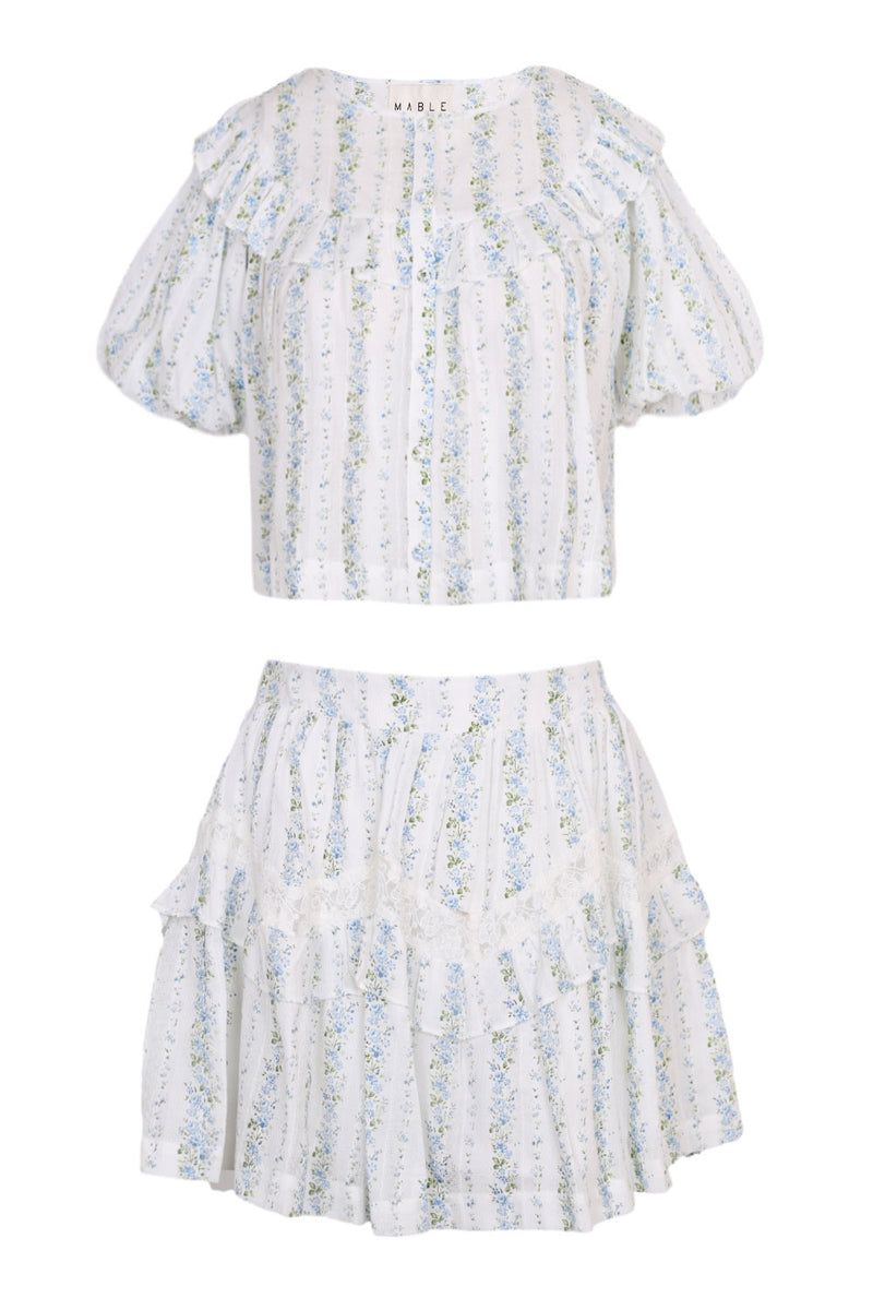 Dionne Lace Ruffle Top and Mini Skirt Set Off White