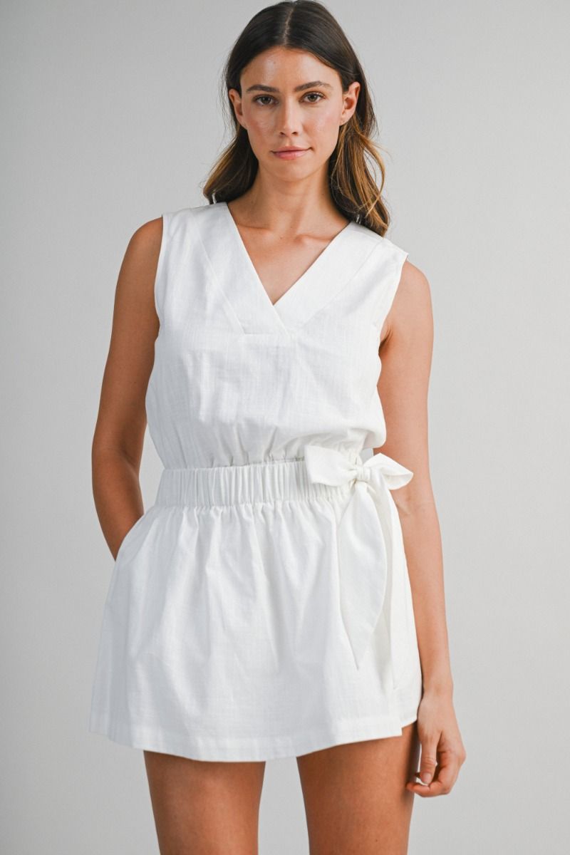 Load image into Gallery viewer, Elastic Waist Wrap Romper Off White
