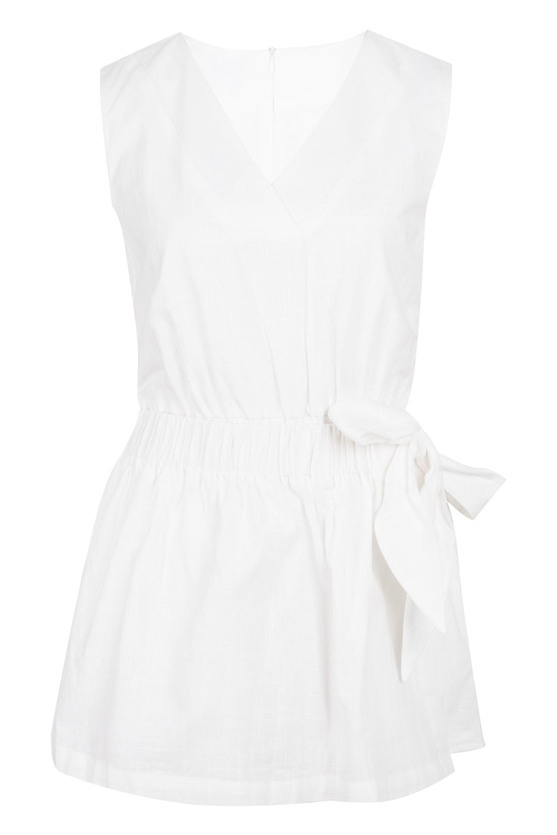 Elastic Waist Wrap Romper Off White
