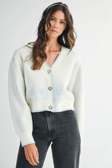 Elizabeth Jacquard Knit Cardigan Blue