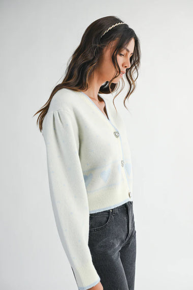 Elizabeth Jacquard Knit Cardigan Blue