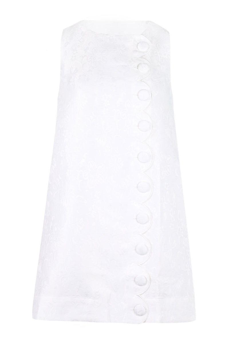 Embossed Scallop Mini Dress Off White