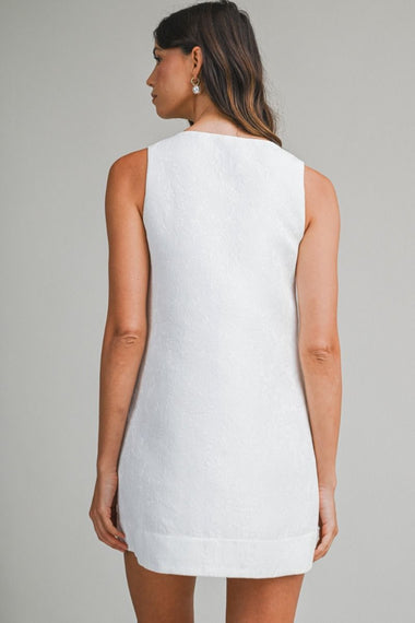 Embossed Scallop Mini Dress Off White