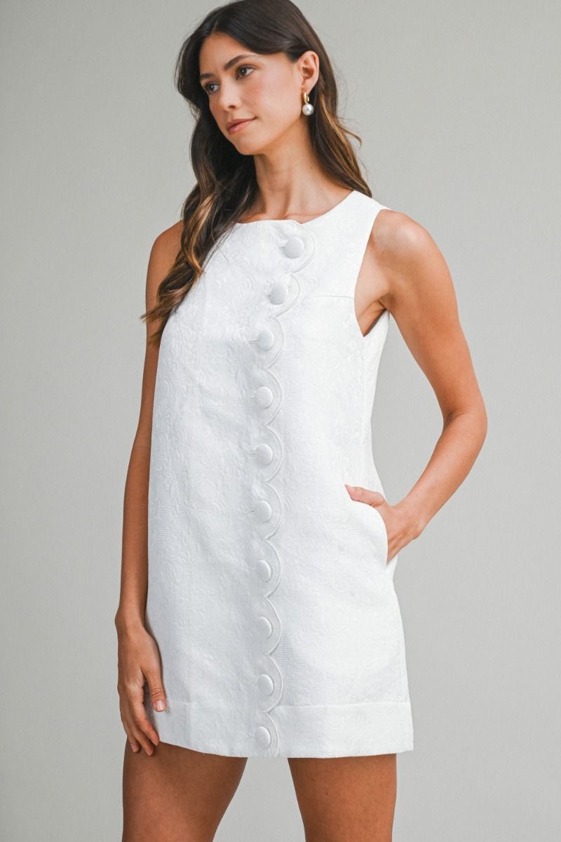 Load image into Gallery viewer, Embossed Scallop Mini Dress Off White
