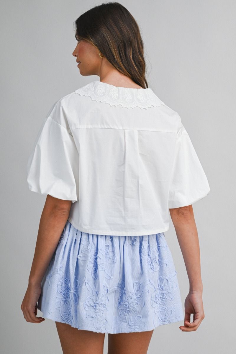Load image into Gallery viewer, Embroidered Collar Sleeve Pintuck Blouse Off White
