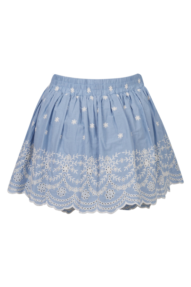 Embroidered Hem Skort Denim Blue