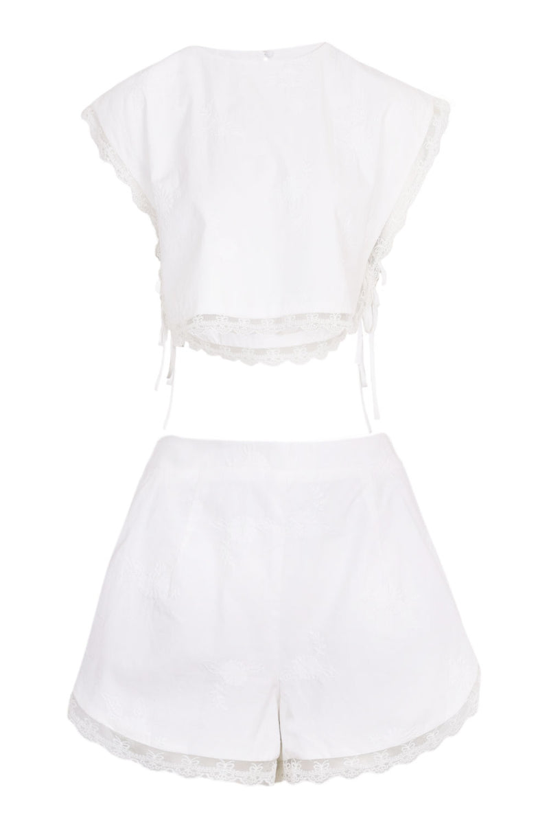 Embroidered Lace Top and Shorts Set Off White
