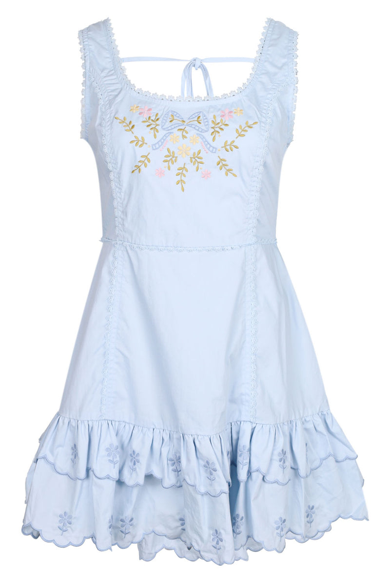 Embroidered Mini Dress Blue