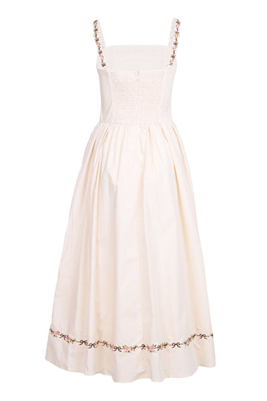 Embroidered Stripe Midi Dress Ecru