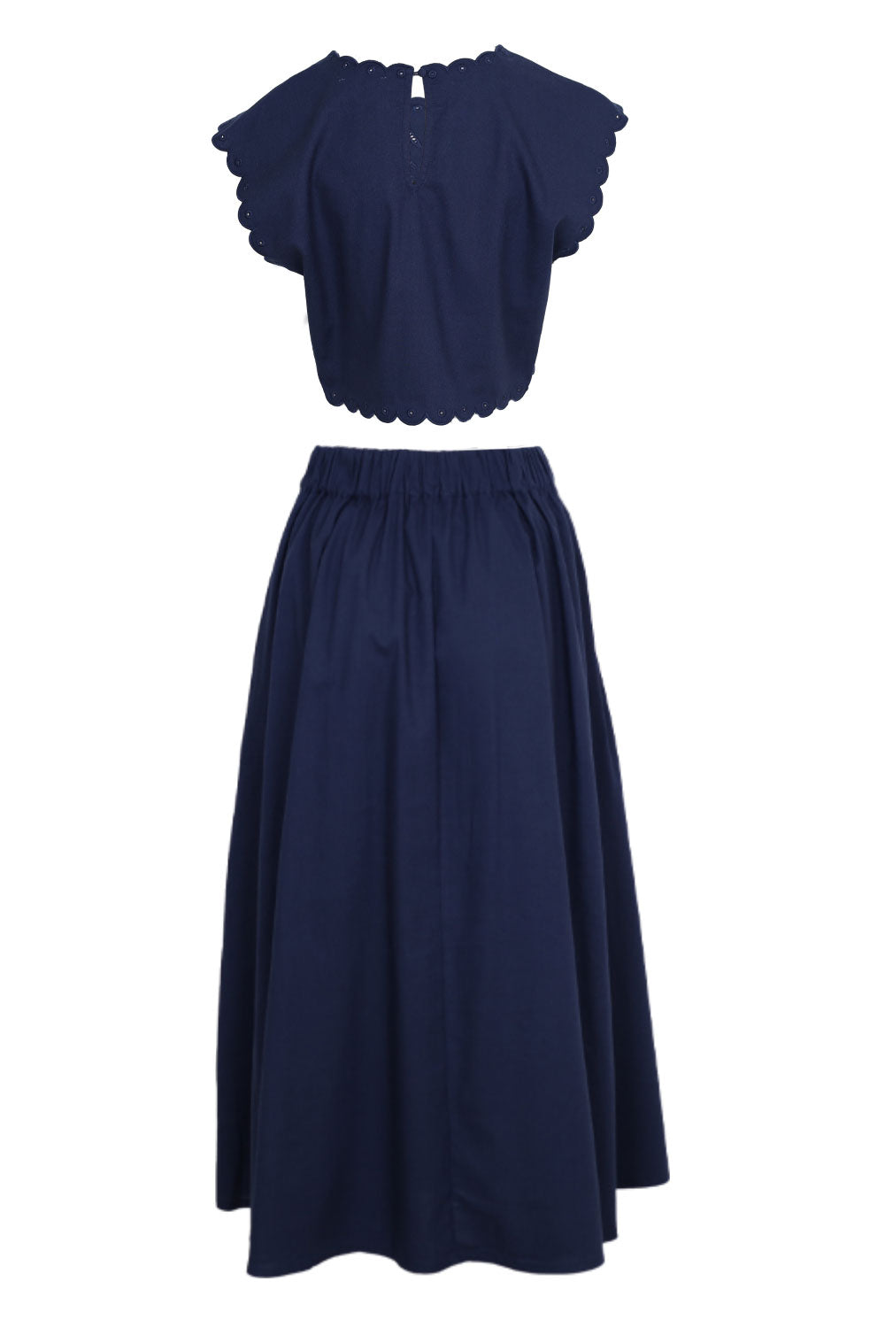 Load image into Gallery viewer, Embroidery Crop Top and Midi Skirt Set Navy
