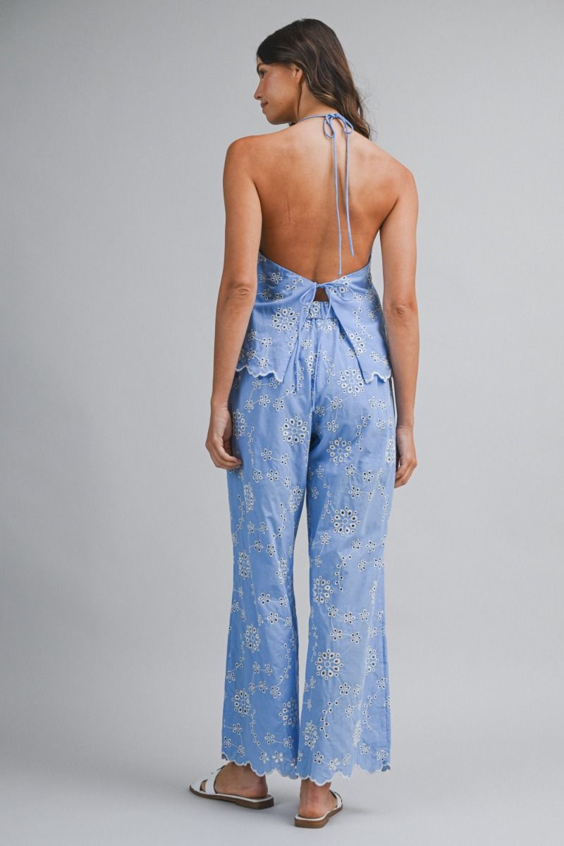 Load image into Gallery viewer, Embroidery Halter Top and Pants Blue

