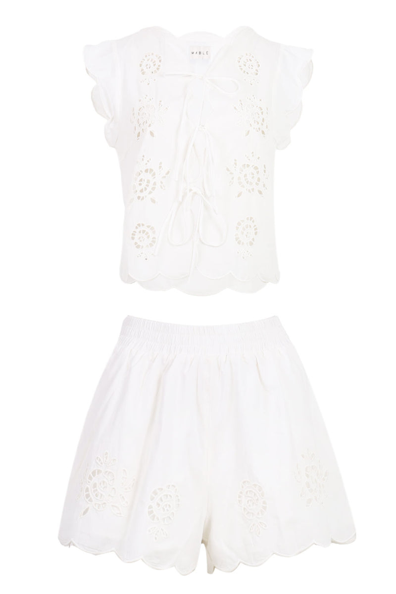 Embroidery Sleeveless Top and Shorts Set Off White