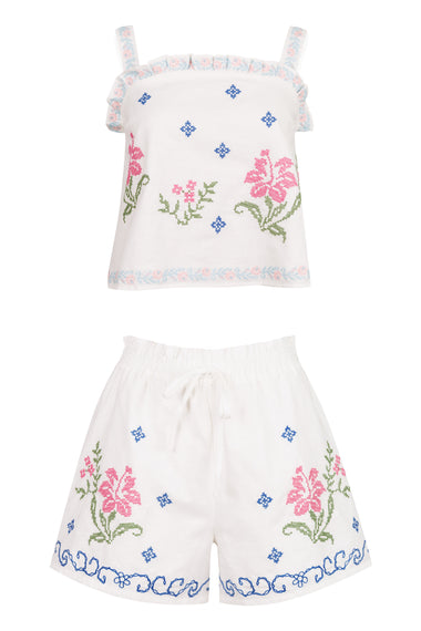 Embroidery Top and Short Set Pink Multi