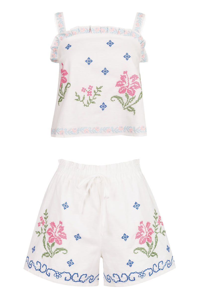 Embroidery Top and Short Set Pink Multi