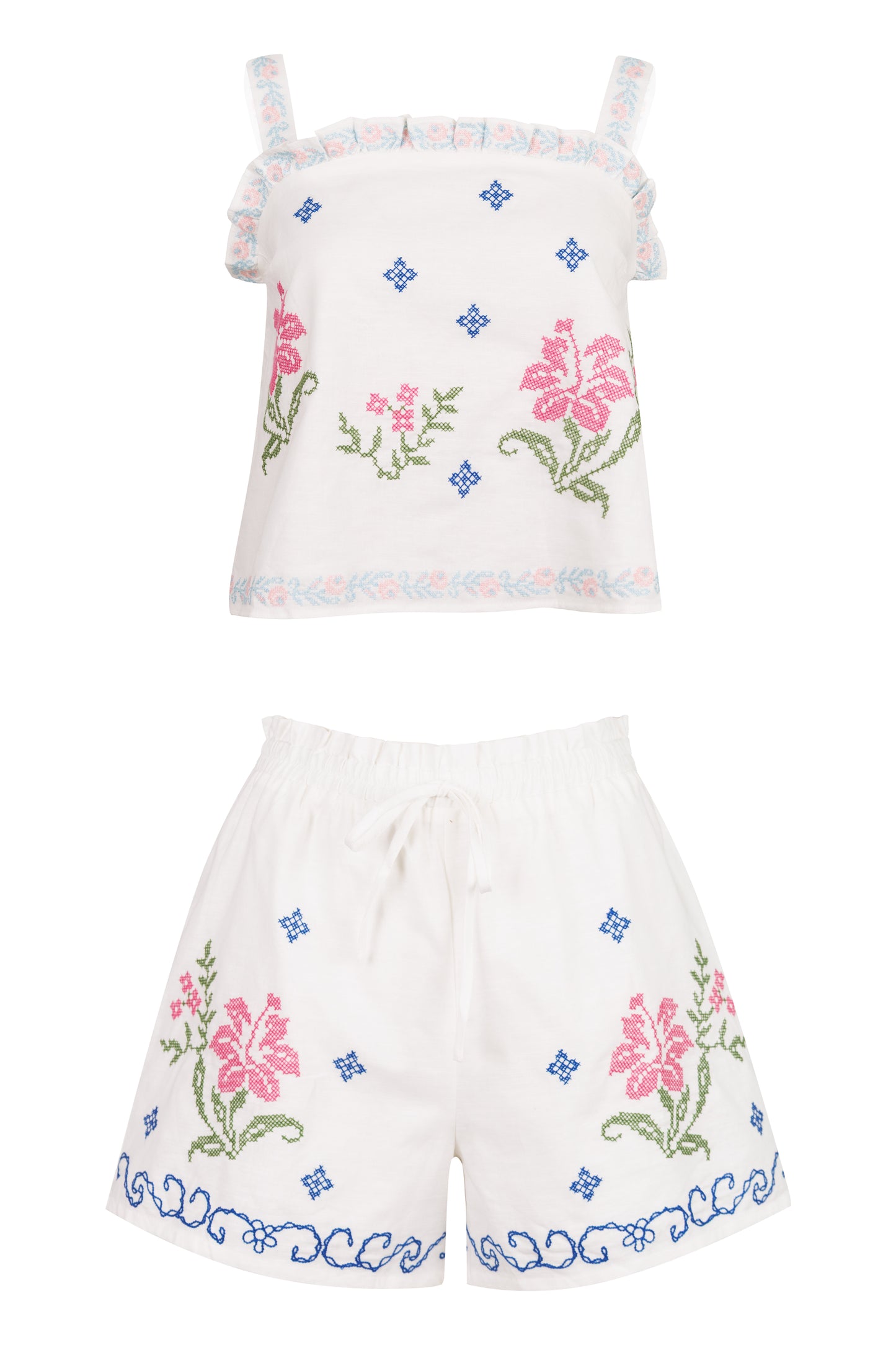 Load image into Gallery viewer, Embroidery Top and Short Set Pink Multi
