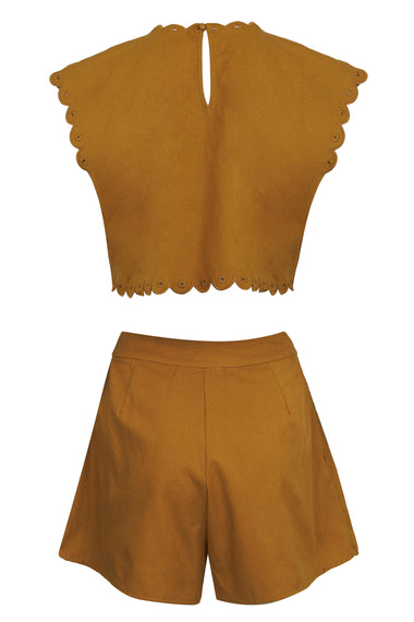 Embroidery Crop Top and Shorts Set Dijon