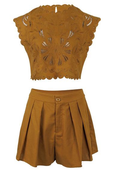 Embroidery Crop Top and Shorts Set Dijon