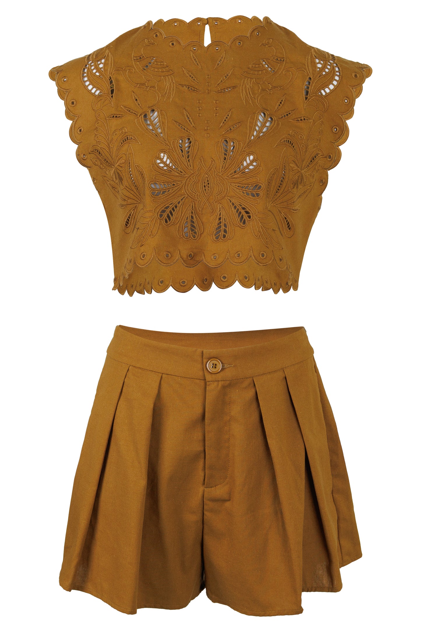 Load image into Gallery viewer, Embroidery Crop Top and Shorts Set Dijon
