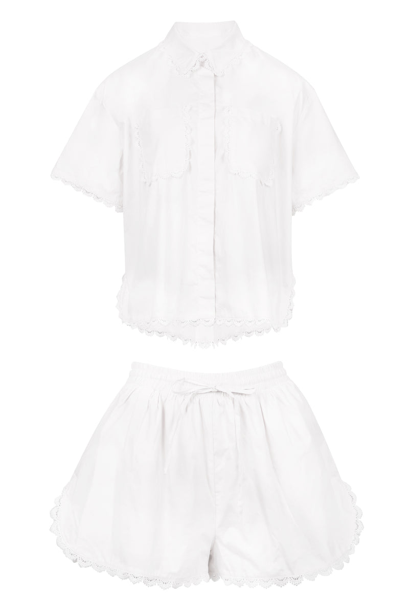 Eve Lace Shirt and Short Set Off White