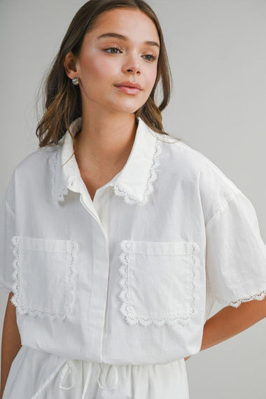 Eve Lace Shirt and Short Set Off White