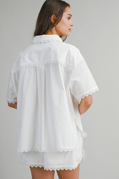 Eve Lace Shirt and Short Set Off White