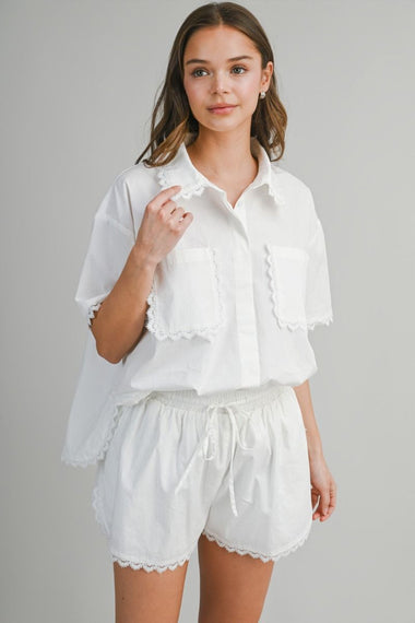 Eve Lace Shirt and Short Set Off White