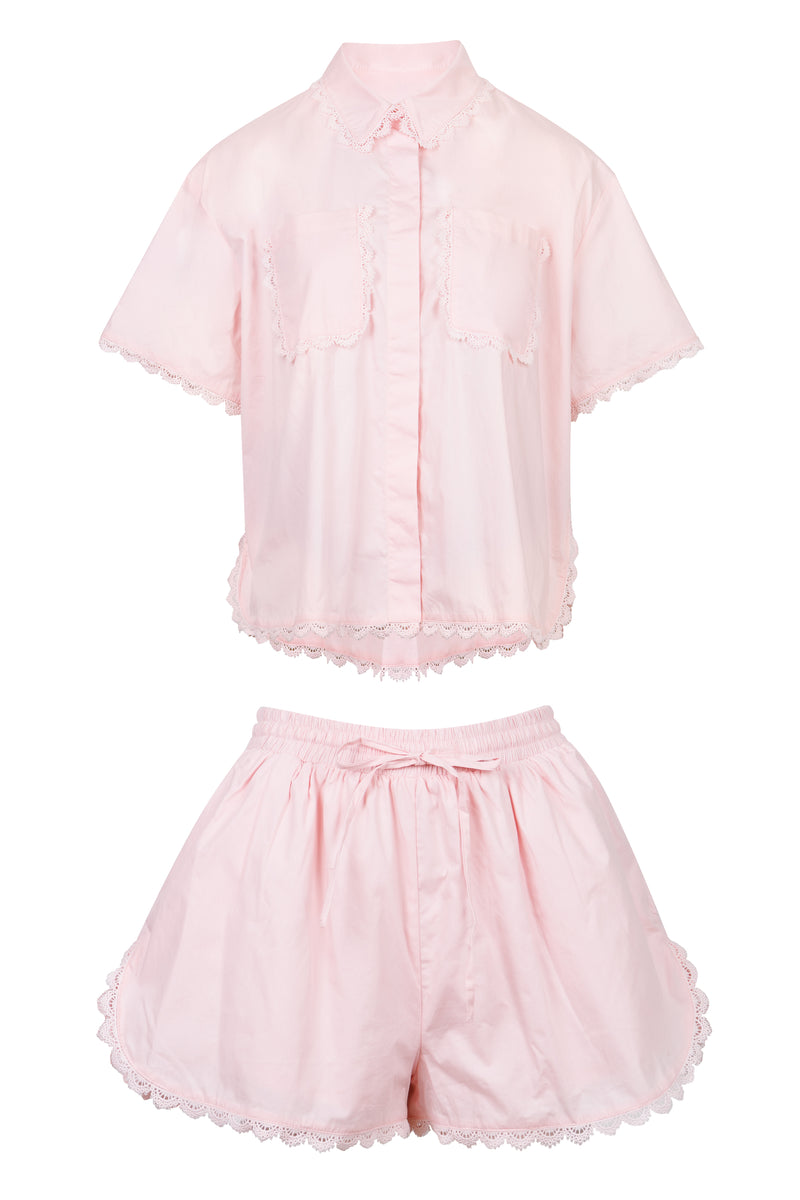 Eve Lace Shirt and Short Set Pink