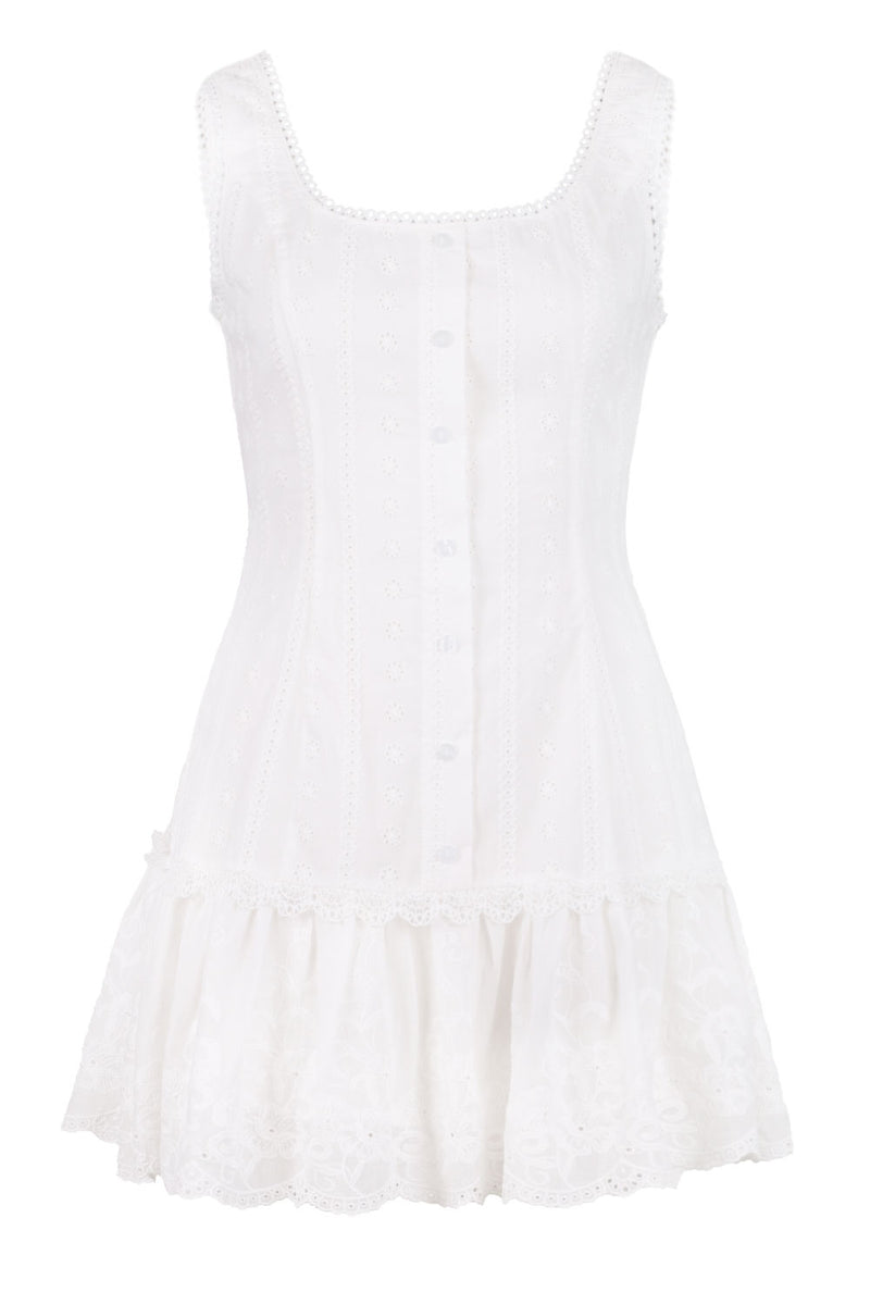 Eyelet Lace Back Tie Mini Dress Off White