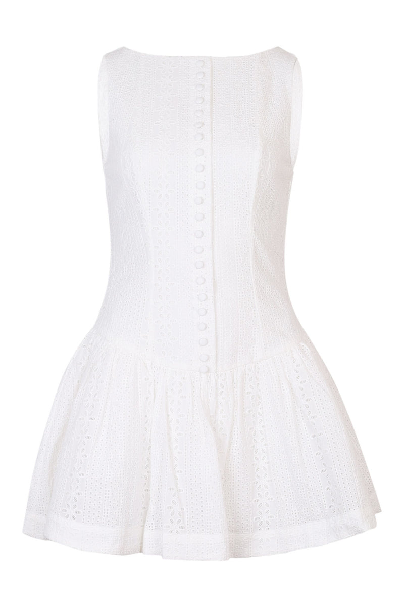 Eyelet Lace Button Front Mini Dress