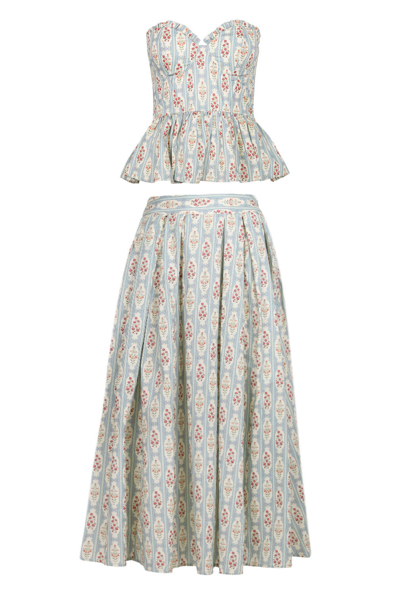 Floral Bustier Top and Skirt Set Blue Multi
