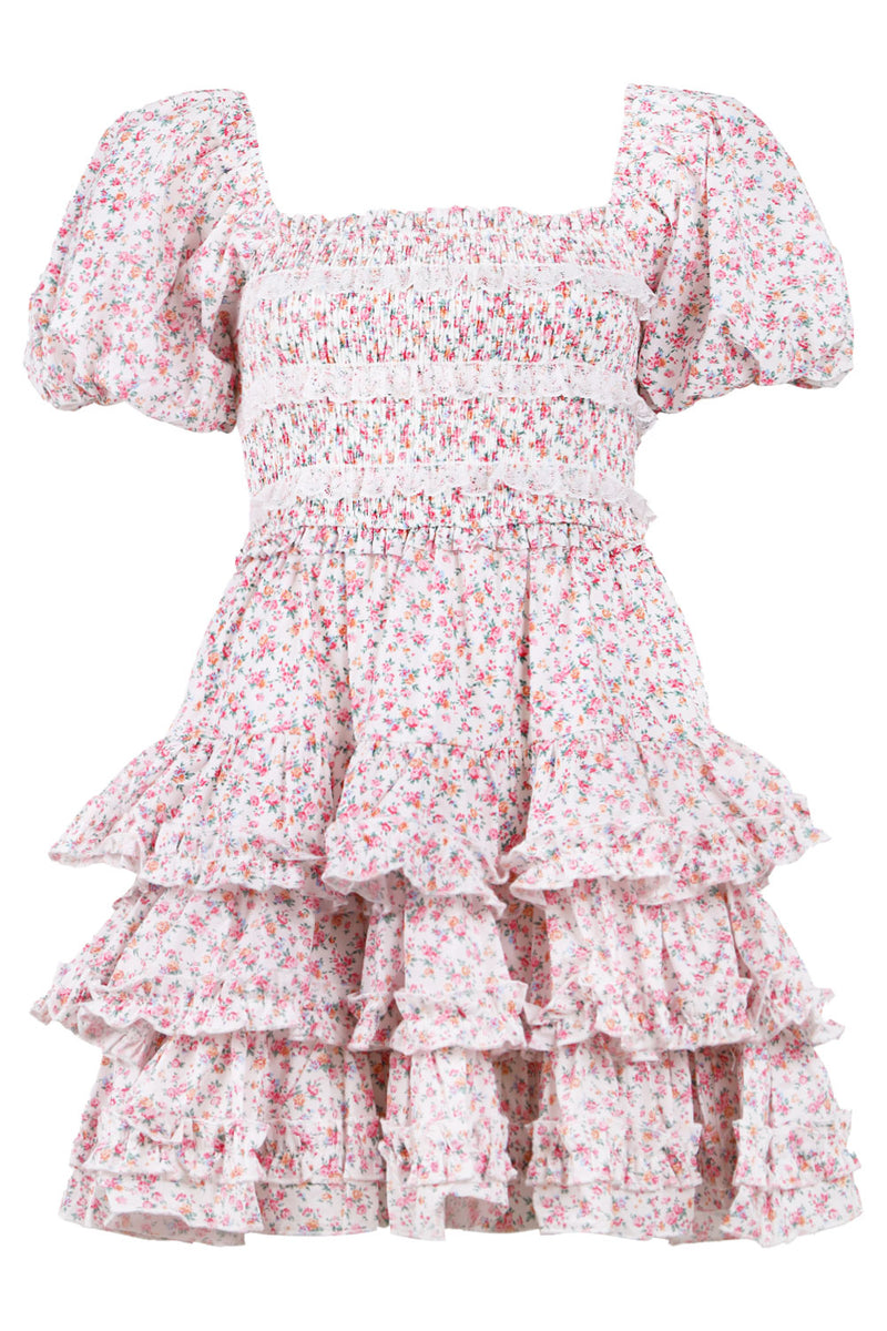 Floral Lace Mini Dress Pink Multi