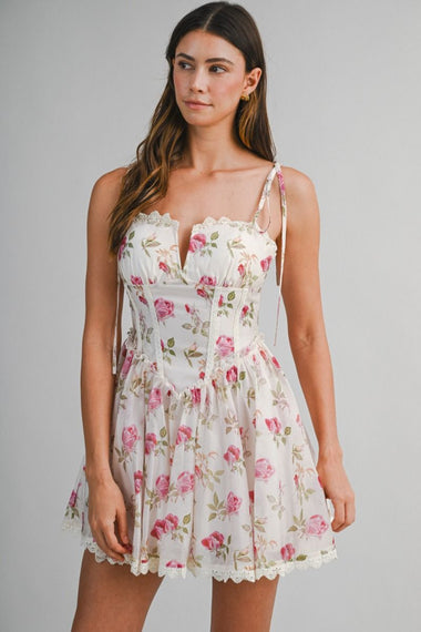 Floral Print Mini Dress Cream