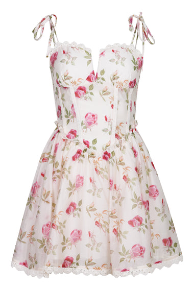 Floral Print Mini Dress Cream