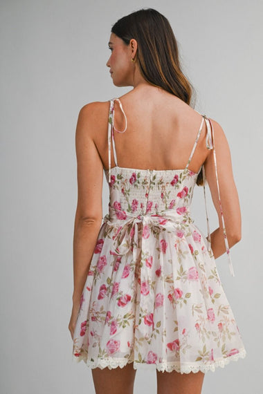 Floral Print Mini Dress Cream