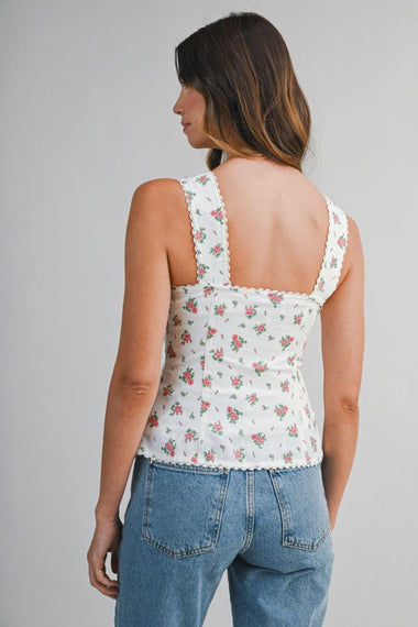 Floral Print Sleeveless Top Off White