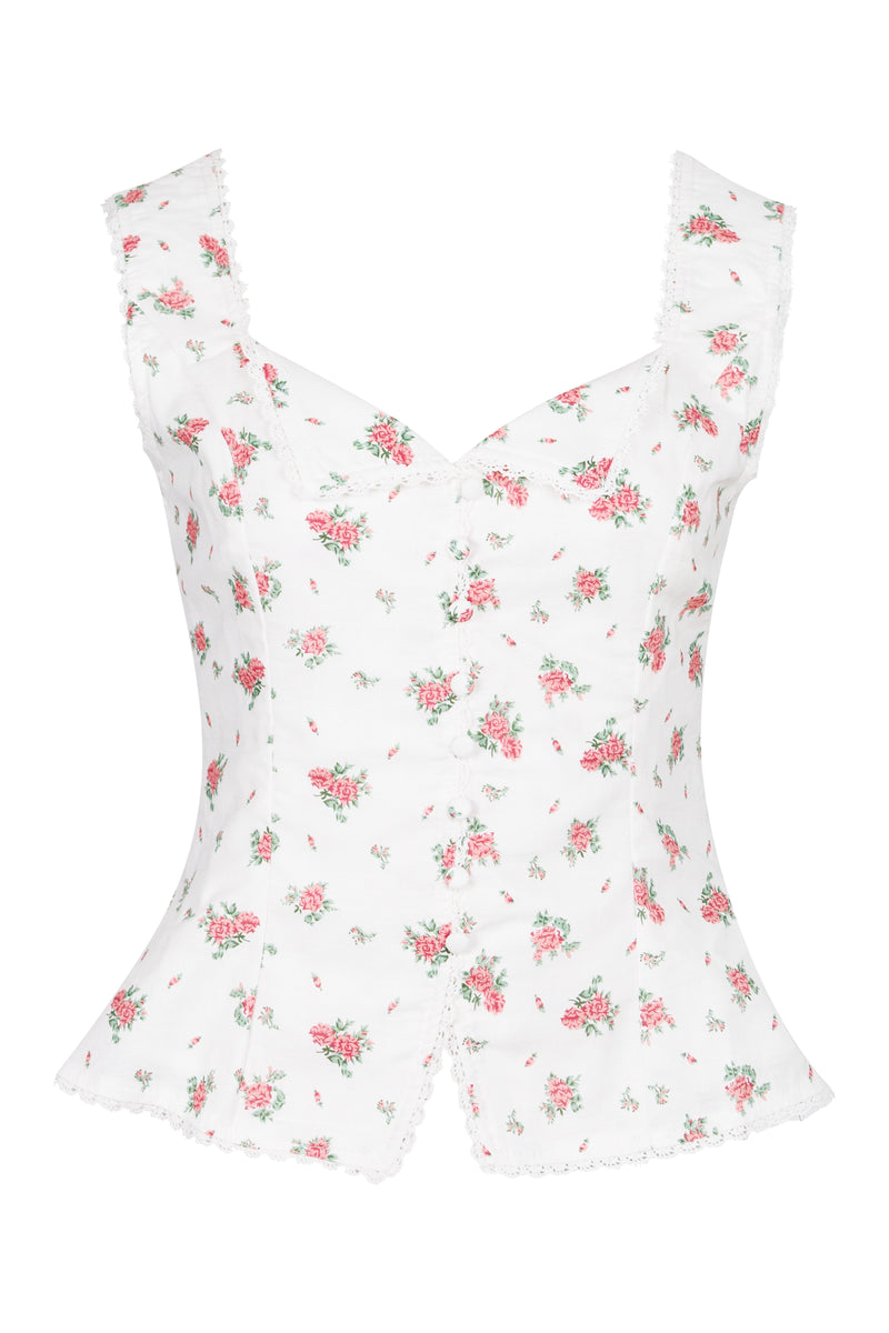 Floral Print Sleeveless Top Off White