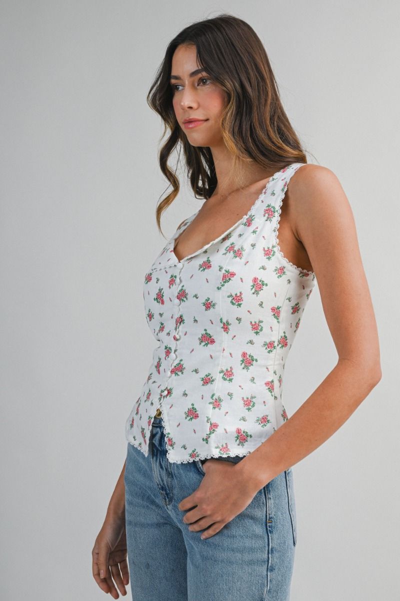 Load image into Gallery viewer, Floral Print Sleeveless Top Off White
