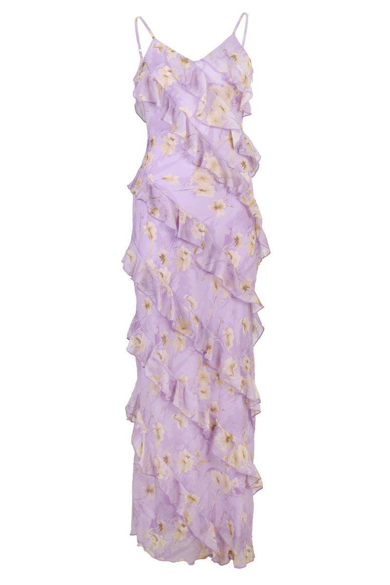 Floral Print Tiered Ruffle Dress Lavander