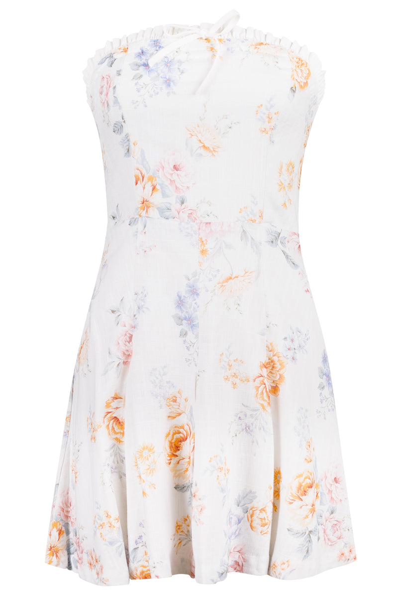 Floral Print Tube Dress Off White