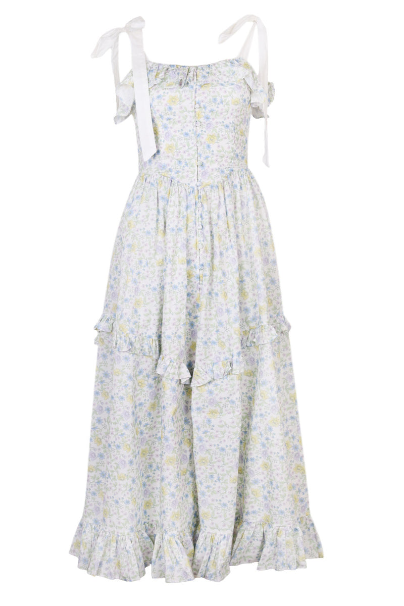 Floral Printed Contrast Shoulder Strap Midi Dress Lavender